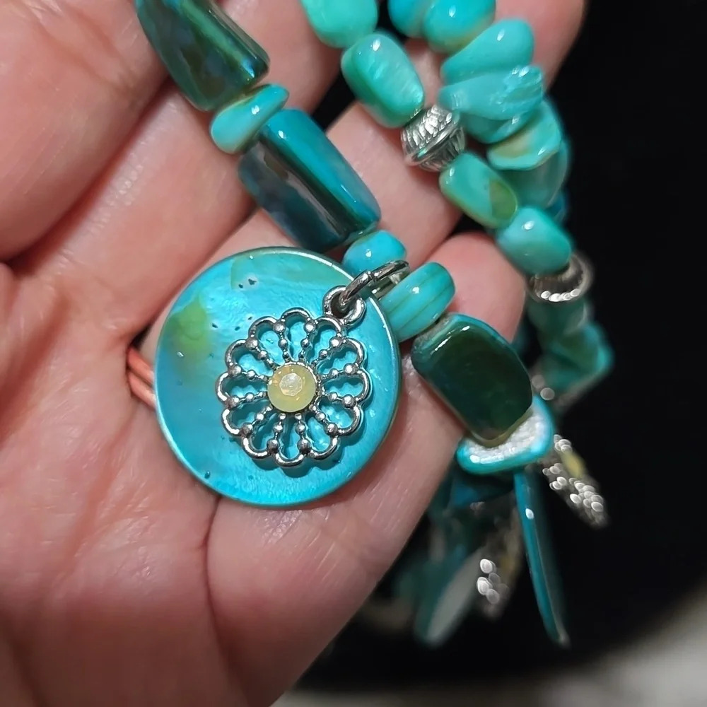 NEW Blue Turquoise Multi Strand Tiered Statement Necklace, Boho, Southwestern - Picture 11 of 12